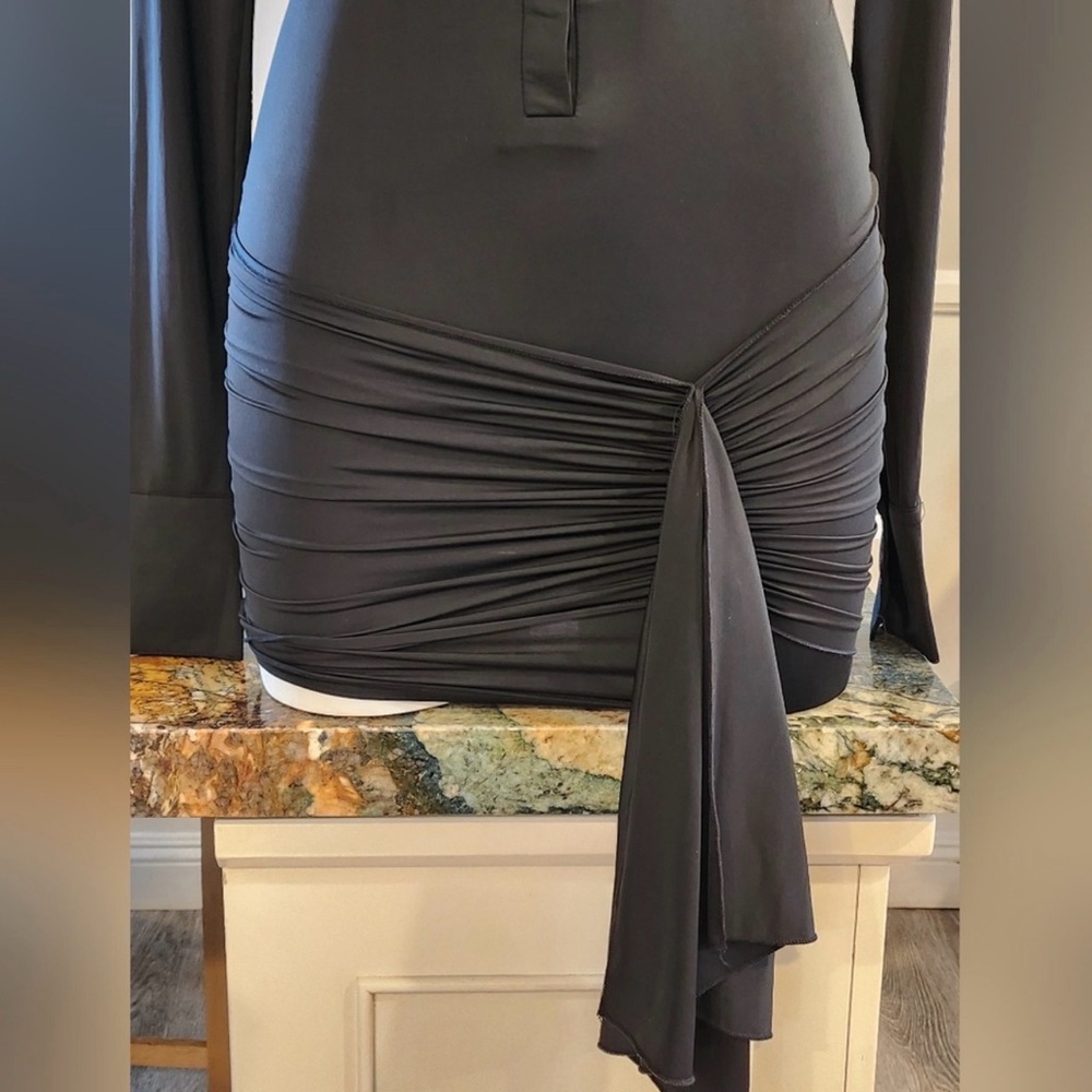 Lioness Black Long-Sleeve Ruched Tie-Detail Mini Dress - Picture 6 of 7